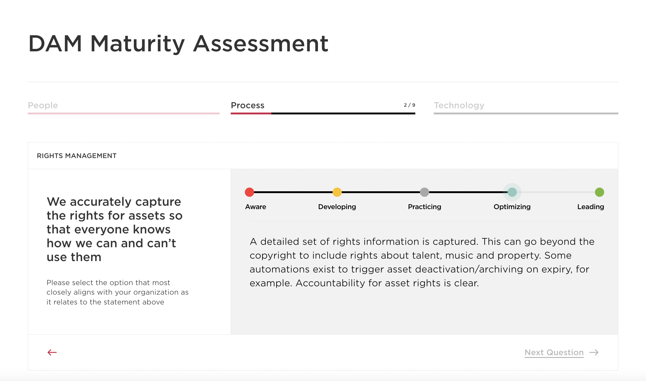 DAM MAturity assessment screenshot